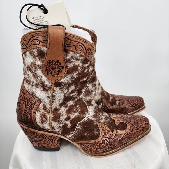 MYRA BAG Georgia Trails Brown & White Hair-On Hide Short Cowboy Boots 6-11 New - Picture 3 of 14